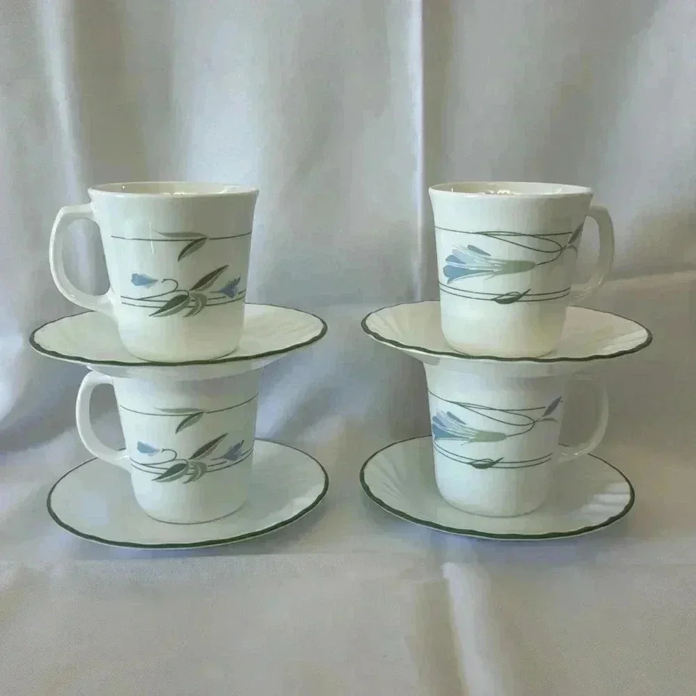 Set of 8 Corelle BLUE WREATH Mug/Cup & Saucer Set